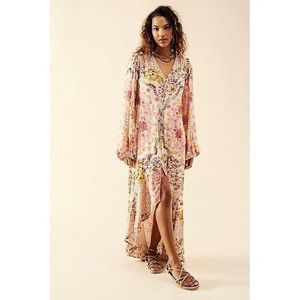 New Free People Marais Printed Midi Dress Floral Button Front V-Neck Size Small